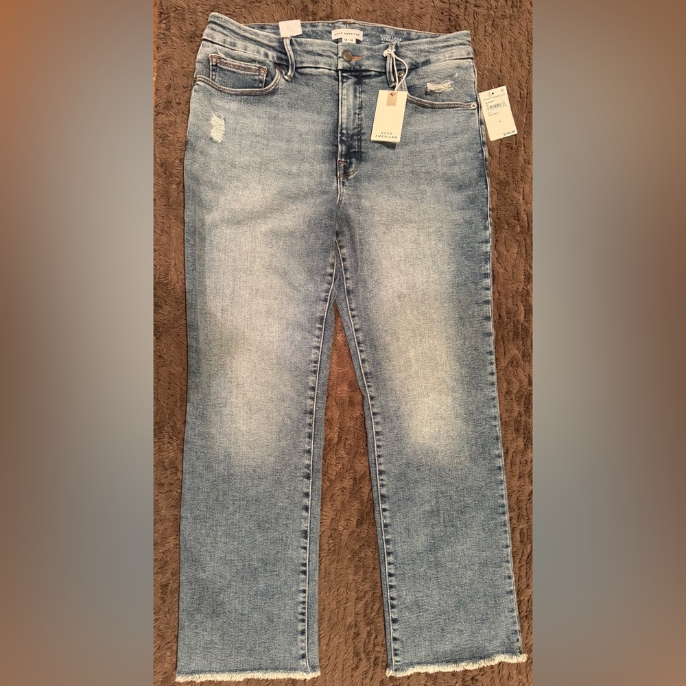 NWT Good American Good Legs Mid Rise Straight Jeans Indigo Size 14